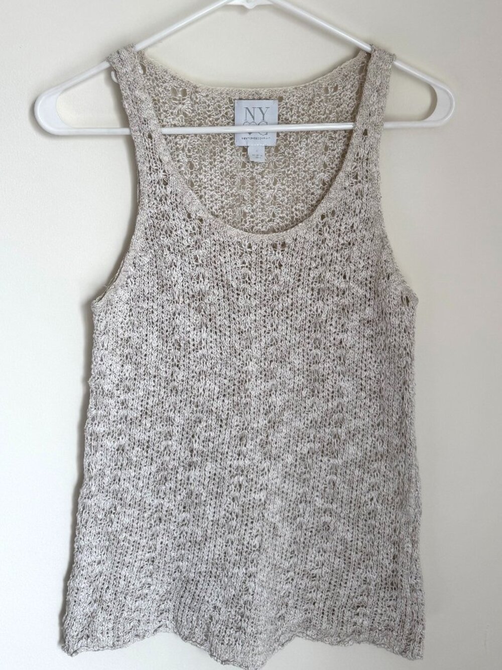 New York & Company Open Knit Beige Crochet Tank Top